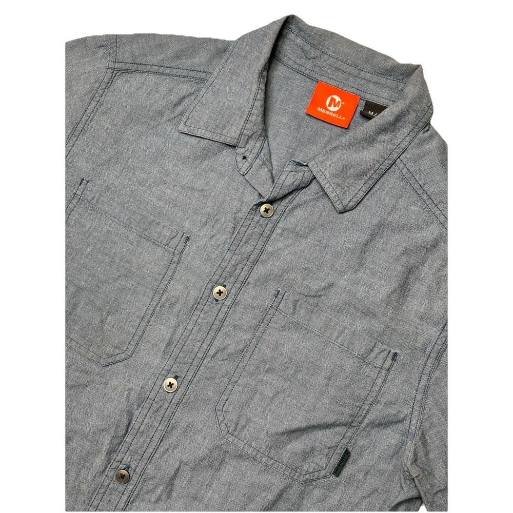 Merrell Mens Button Up Shirt Medium Blue Short‎ Sleeve Outdoor Hiking